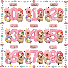 Number Balloons Shein Cartoon Capybara Pink Donuts Birthday Set