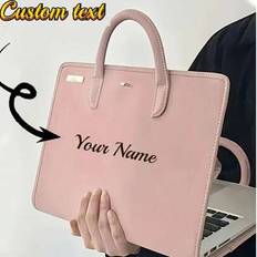 Pink Computer Bags Shein Custom Chic Pink PVC Faux Leather Laptop Bag - Lightweight