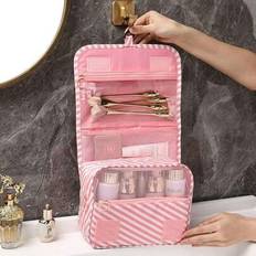 Toiletry Bags & Cosmetic Bags Shein Pink Striped Herringbone Thickened Wet Dry Toiletry Bag