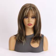 Hair Products Shein Women's Fashion Natural Medium Length Brown 16-Inch Fiber Wig