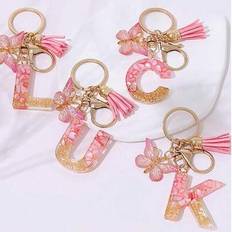 Shein Thanksgiving And Day Holiday Letter Keyrings Pink - Gold