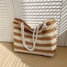 Women Beach Bags Shein Large Capacity Woven Stripe Straw Bag - Color Block
