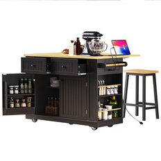 Kitchen Islands Spruce & Spring Frost 53inch Large Kitchen Island with Drop Leaf Black