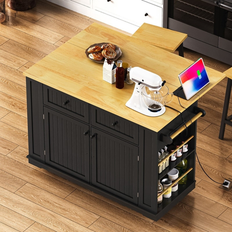 Kitchen Islands Spruce & Spring Frost 53inch Large Kitchen Island with Drop Leaf Black