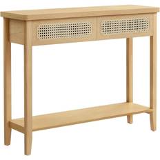 Avlastningsbord lådor Pricenet Smalt Boho Hallbord Med Lådor Och Hylla Ekbeige Avlastningsbord