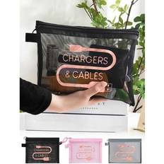 Cosmetic Bags Shein Rose Gold Mesh Cosmetic Bag With Data Cable Pattern