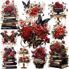 Red Scrapbook Albums Shein Vintage Red Rose Flower Book Butterfly Stickers