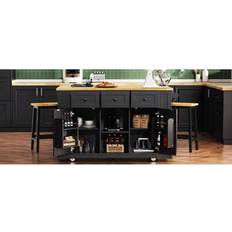 Kitchen Islands Shein K 53 Inch Large Kitchen Island With Drop Leaf - 5 Wheels