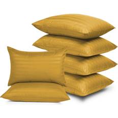 Stripes Pillow Cases Oxford Homeware Pack of 6 Plain Stripe Satin Pillowcases Pillow Case Yellow