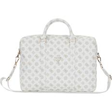 White Computer Bags Guess 4G Peony Triangle Logo Front Pocket Zipper 16 Laptop Bag - White