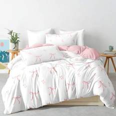 Textiles Shein 3pcs Striped Bowknot Set Duvet Cover Pink