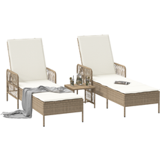 vidaXL Sun Lounger Set Set of 3 Beige and Cream White PE