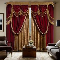 Curtains & Accessories Shein 2pcs Faux Golden Red Floral Curtains