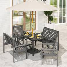 OutSunny 5PC Wooden Table and Chairs with Umbrella Hole Grey Patio Dining Set
