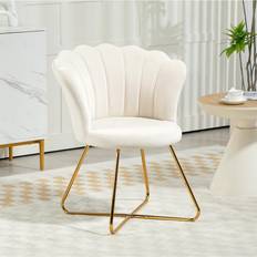 Homcom White Armchairs Homcom Accent Chair Velvet with Lotus Backrest Steel Legs Armchair