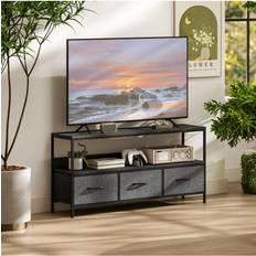 Homcom Cabinet With 3 Foldable Linen Drawers Black TV Bench