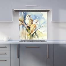 Glass Splash Guards Warren Reed Designer Barn Owls 60 x 60 cm Splash Guard 60cm