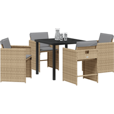 vidaXL 5 Piece Garden Beige Poly Rattan Patio Dining Set