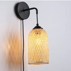 Rotting Vägglampor barcelona led Vägglampa Med Korgplugg Bambu Rotting Väggarmatur