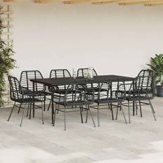 Synthetic Rattan Patio Dining Sets vidaXL 9 Piece Garden Black Poly Rattan 200 x 100 x 74 cm Patio Dining Set
