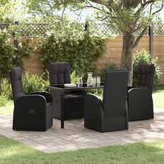 Konstrotting - Svarta Matgrupper vidaXL 5-Delat Trädgårdsdining Set Med Kuddar Svart Poly Rattan Matgrupp, 1 Bord inkl. 4 Stolar