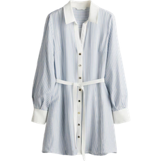 H&M Tie Belt Shirt Dress - Light Blue/Striped