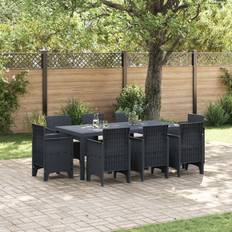 Synthetic Rattan Patio Dining Sets vidaXL 9 Piece Garden with Cushions Anthracite Poly Rattan Patio Dining Set, 1 Table incl. 8 Chairs