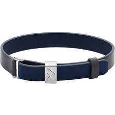 Emporio Armani Essential Leather Bracelet - Silver/Blue/Grey