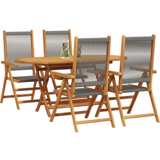 Garden & Outdoor Furniture vidaXL 5-Piece Garden Grey Acacia Wood Poly Rattan Patio Dining Set, 1 Table incl. 4 Chairs