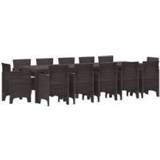 vidaXL 13 Piece Garden Brown Poly Rattan Patio Dining Set