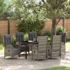 Garden & Outdoor Furniture vidaXL 7-Piece Garden Grey Poly Rattan Patio Dining Set, 1 Table incl. 6 Chairs