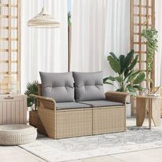 vidaXL 2-Seater Garden Beige Poly Rattan Outdoor Sofa