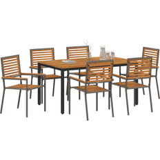 6 Matgrupper Utemöbler vidaXL 7-Delars Trädgårdsmatsalsset Grå Poly Rattan Akacia Matgrupp, 1 Bord inkl. 6 Stolar