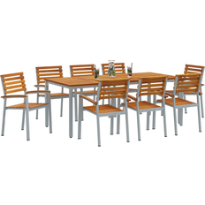 vidaXL 9-Delars Trädgårds Matbord Set Solid Akacia Metall Matgrupp, 1 Bord inkl. 8 Stolar