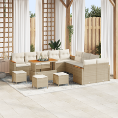vidaXL 14 Piece Garden Sofa Beige Poly Rattan Outdoor Lounge Set