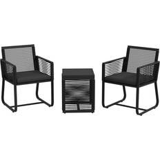 Set da Lounge da Esterno OutSunny in Rattan Giardino Vetro Nero Set da Lounge da Esterno, Tavolo incluso 2 Sedie