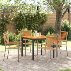Synthetic Rattan Patio Dining Sets vidaXL 5 Piece Garden Beige Poly Rattan Acacia Patio Dining Set