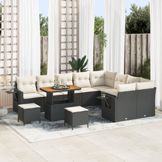 vidaXL 12 Piece Garden Sofa Set Black Poly Rattan Acacia Loungesæt