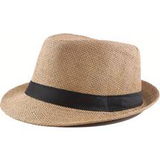 Temu Vintage Panama Straw Fedora Hat With Black Ribbon Band