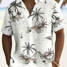 Men - V-Neck Shirts Temu Men's Tree Button-up Shirt Lightweight Polyester V-neck - Machine Washable