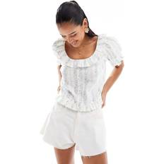Blue Blouses New Look Stripe Floral Button Blouse - Blue