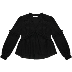 NA-KD Structured Blouse with Long Sleeves & Ruffles - Black