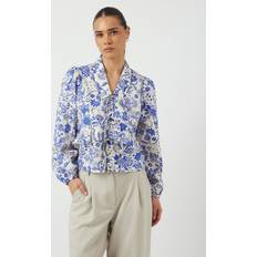 Ventilerende Bluser Yas Top Med Lange Ærmer Flæser Bindedetalje - Blåt/Hvidt Paisley/Blomstermønster