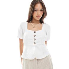 Linen Blouses New Look Peplum Shell Top Button Up - White