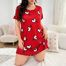 Red Nightgowns Shein Plus Size Heart Print Short Sleeve Nightgown
