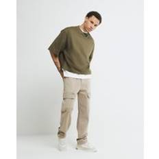 River Island Men Trousers River Island Beige Loose Fit Cargo Trousers