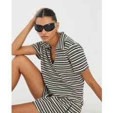 Polo Shirts River Island Womens Cream Short Sleeve Stripe Polo Shirt
