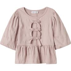 Blouses & Tunics Name It Dusky Pink Organic Cotton Blouse With Bows - New