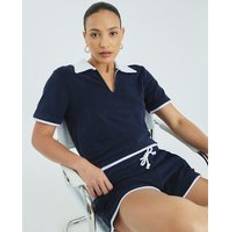 Polo Shirts River Island Womens Navy Short Sleeve Towelling Polo Top