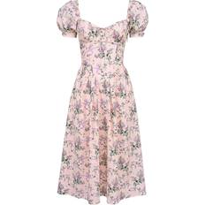 Clothing House of CB Floral Puff Sleeve Dress Pink Ribbon Print